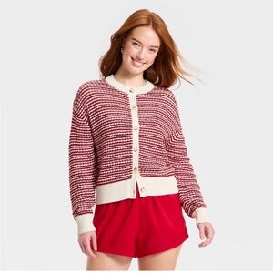 Women’s Cardigan Sweater - Universal Thread Red Striped